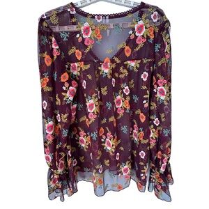 Anthropologie Burgundy Floral Blouse